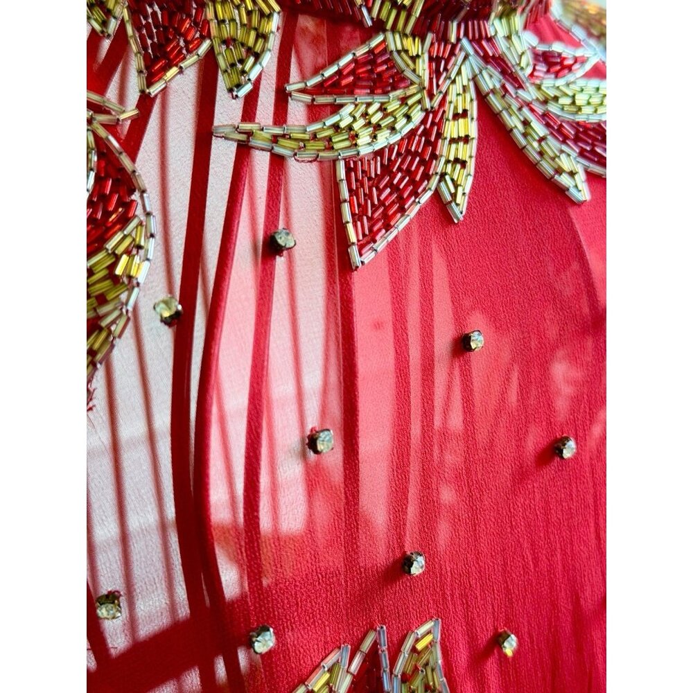 Vintage Beaded Red Evening Dress |  Hollywood Glamour Dress | Red Beaded Dress - Picture 5 of 13